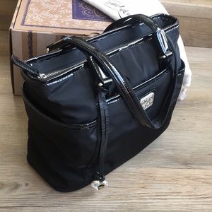 Brighton light weight Nylon Hobo with patent leather trim on bag and straps